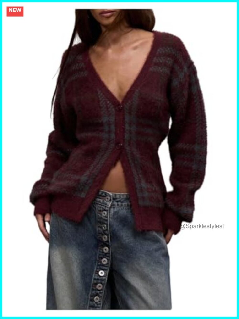 Fuzzy Knit Cardigan Button Up V Neck Long Sleeve Sweater